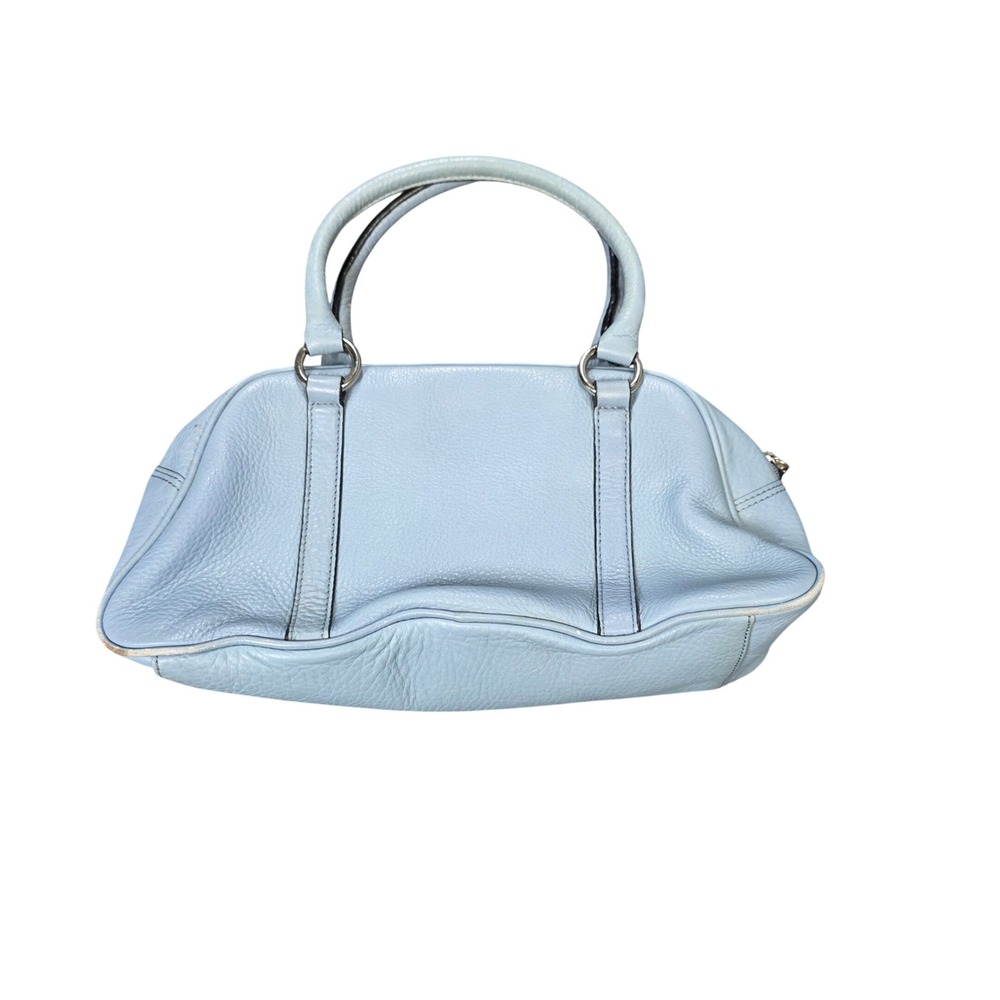 Talbots Pebbled Genuine Leather Satchel Handbag Women's Blue Zip Top Classic